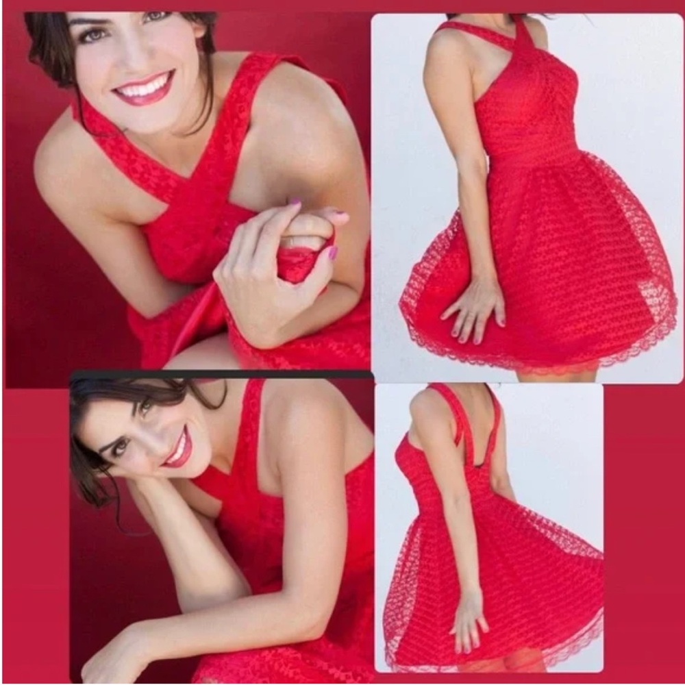 MODA International Red Lace Halter Dress size 4 Dress EUC - Picture 2 of 13